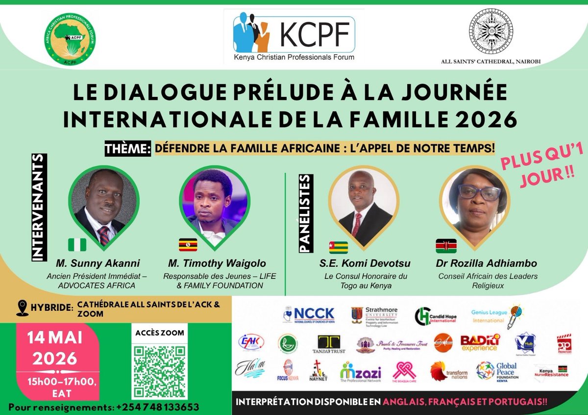 AfricaAcpf's tweet photo. Join the HYBRID International Day of Families Prelude Dialogue this Thursday, 14 May 2026 at 3PM (EAT) ahead of IDOF 2026.

📍In-person &amp; Online
Venue: ACK All Saints Cathedral, Nairobi, Kenya

🔗 ZOOM (Register to access the Logins): https://t.co/A178q6x8x2

See you there! 👍 https://t.co/YsPB3PHhWX