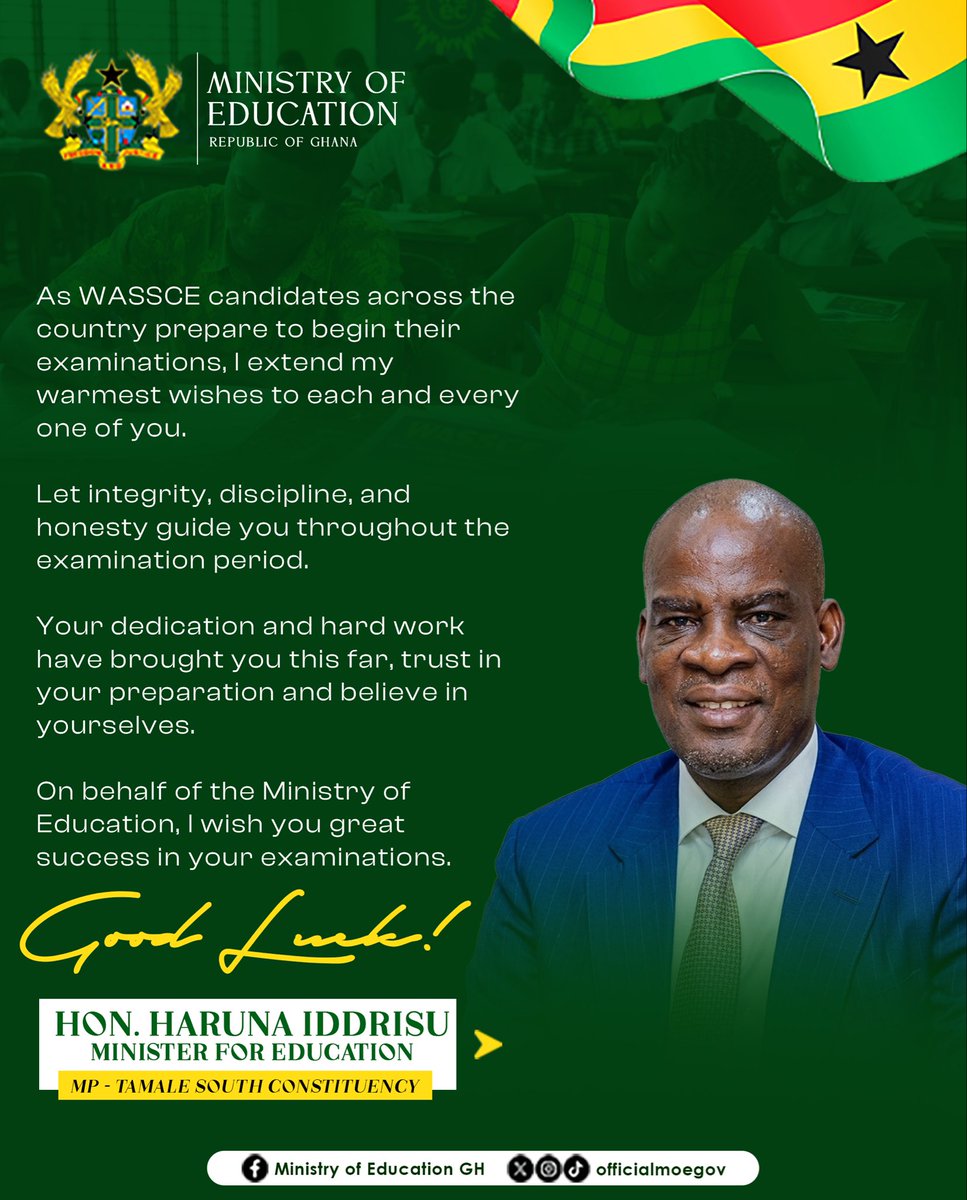 officialmoegov's tweet photo. Best wishes to all candidates. Go and excel.
#moeghana #education #WASCCE https://t.co/j8zoctgX2C