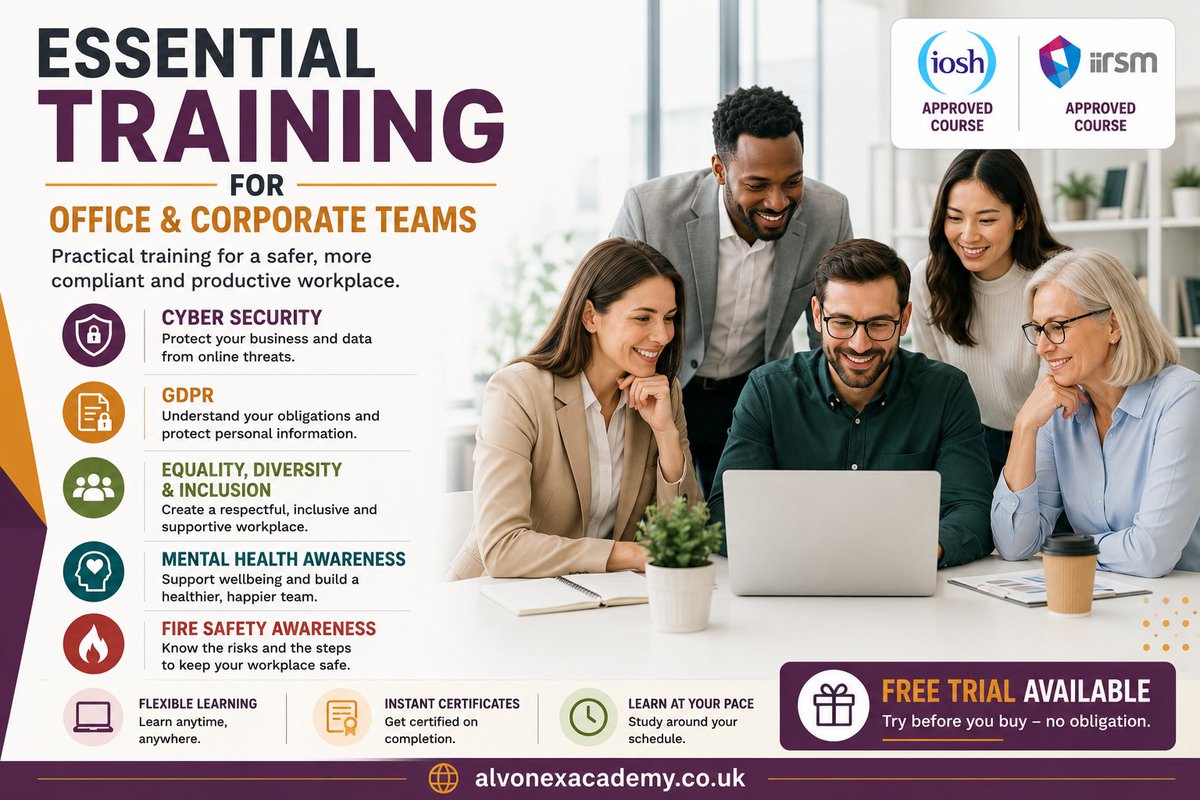 Alvonex's tweet photo. Essential online training for office &amp; corporate teams.
Cyber Security, GDPR, Mental Health Awareness, Equality &amp; Inclusion &amp; more.
✅ Flexible learning
✅ Instant certificates
✅ Free trial available
https://t.co/RjRx3duoya
#CyberSecurity #GDPR #WorkplaceTraining #CPD #Training https://t.co/8AainnwE8e