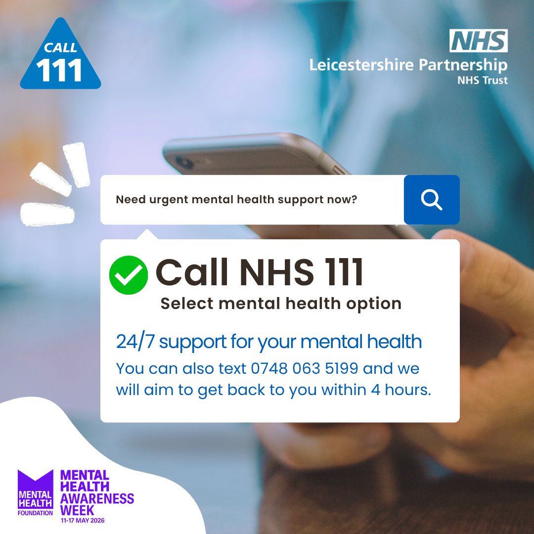 KingswaySurgery's tweet photo. If you, or someone you care about, want to talk about mental health now, just call NHS 111, mental health option.
Available 24/7, every day of the week.
You can also text 0748 063 5199 and we will aim to get back to you within four hours. https://t.co/nKvQVXvEHE