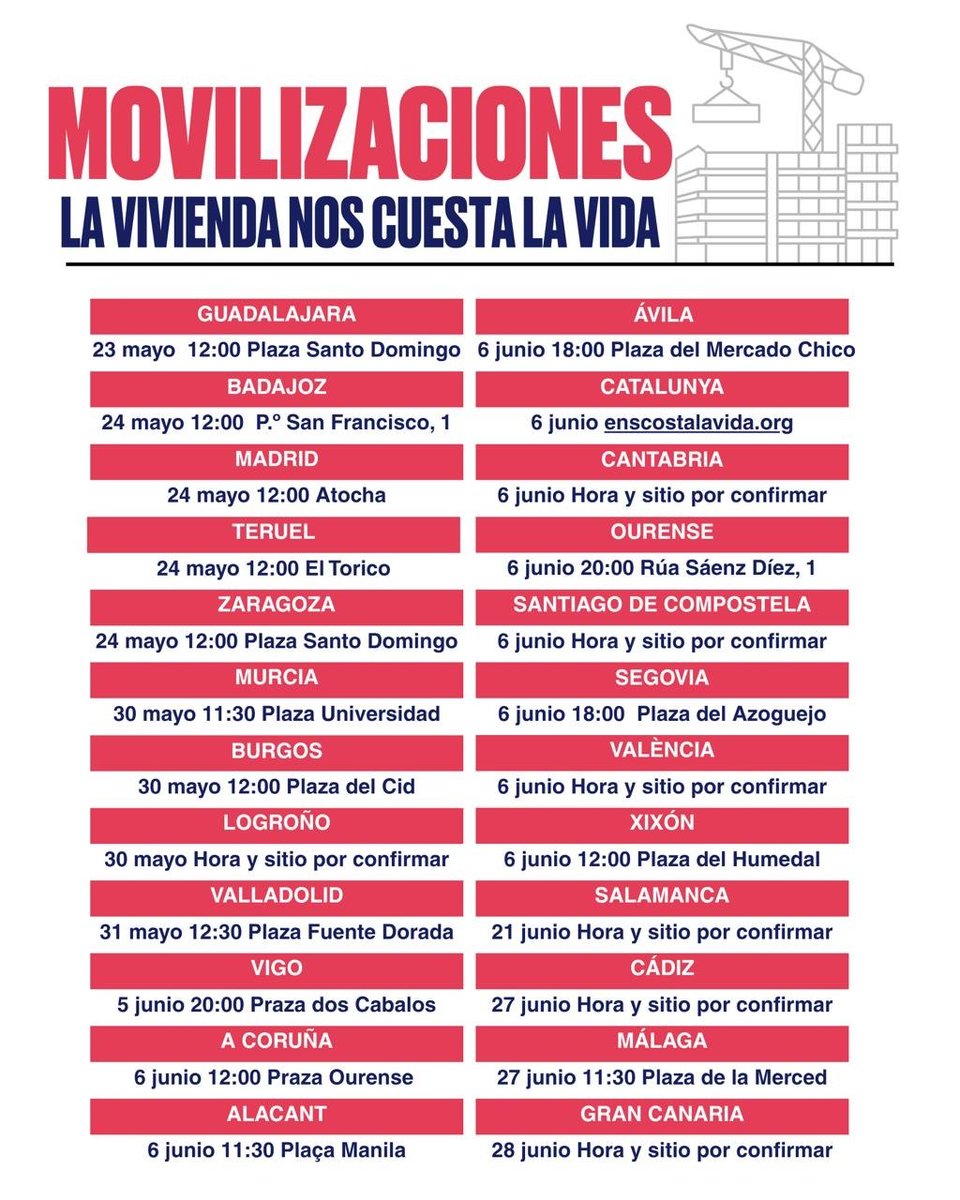 SVValladolid's tweet photo. 🏠🛑LA VIVIENDA NOS CUESTA LA VIDA

En las próximas semanas habrá en distintas ciudades del estado movilizaciones por la lucha por la vivienda. En los días siguientes daremos más información sobre la convocatoria en Valladolid. https://t.co/O9P37pvyGn