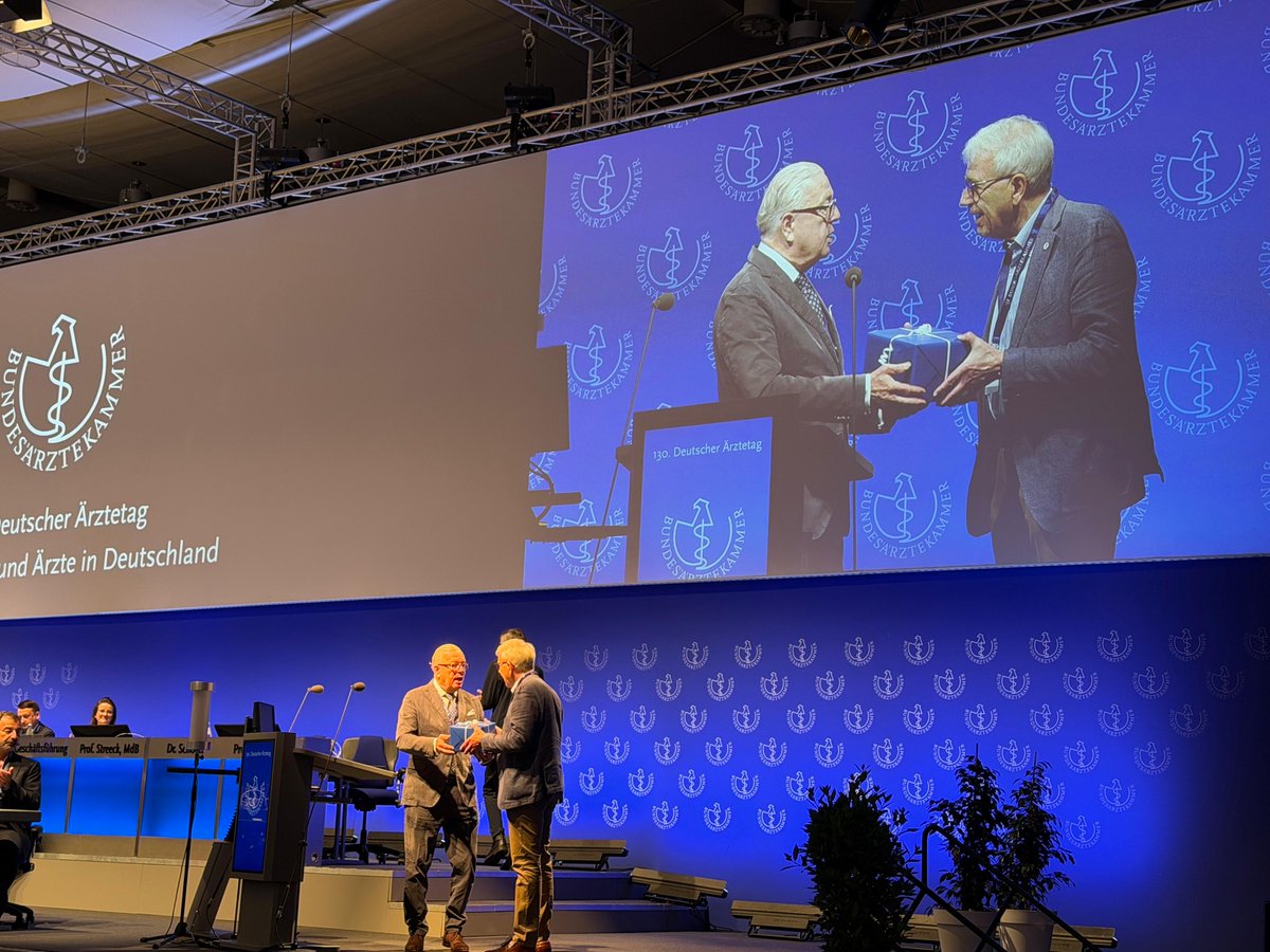 medwma's tweet photo. At the German Medical Association meeting in Hannover, WMA Chair of Council Dr @JackResneckMD
stressed collaboration to strengthen healthcare systems.  Former WMA Secretary General Dr @otmarkloiber was recognised for his years of service to the global medical community. https://t.co/cSg9HMpqdu