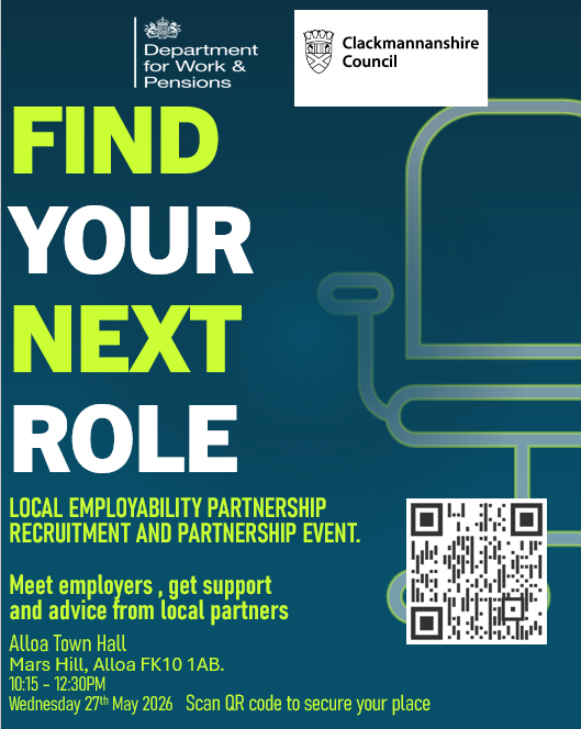 JCPinScotland's tweet photo. Looking for your next exciting job role or want to start a new #Career?

Come and join us at our #Alloa Recruitment Event and speak to #Employers and providers such as @RoyalNavy, Robertsons Construction and Oxfam.

Speak to your Work Coach or scan the QR Code to register https://t.co/gWKqsf1kDV