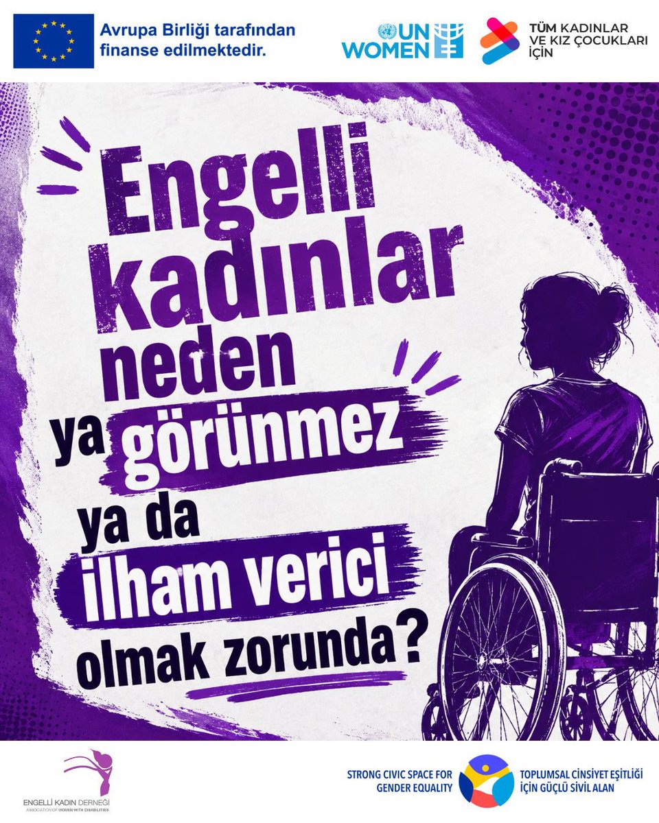 eng_kad's tweet photo. Kadınlardan “bakım veren”, “fedakâr”, “uyumlu” ve “her koşulda güçlü” olmaları beklenirken; engelli kadınlardan çoğu zaman ya görünmez olmaları ya da “ilham verici” bir hikâyeye dönüşmeleri beklenir. Bu da özgürleşme değil, başka bir denetim biçimidir. https://t.co/PDDrw6ULm6