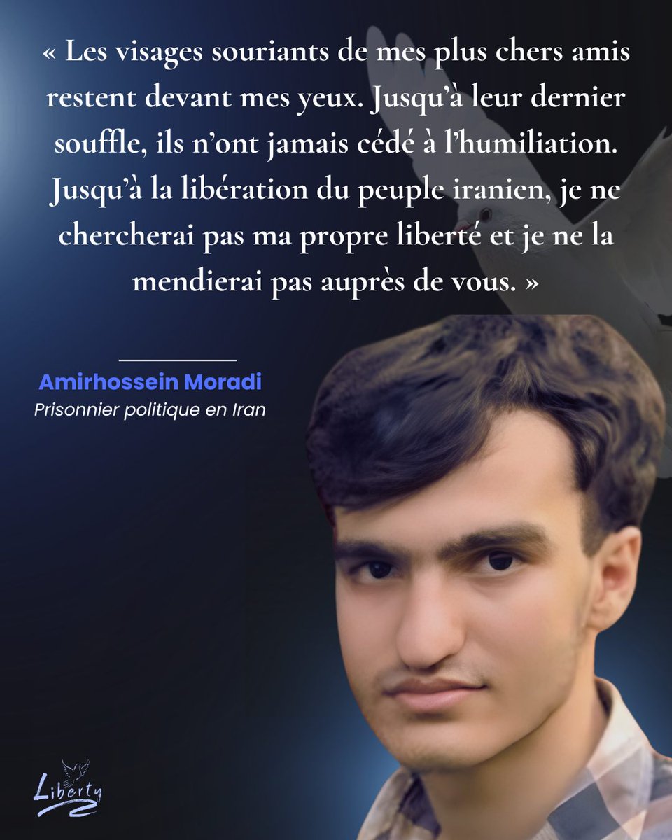 AssoLiberty's tweet photo. Dans une lettre bouleversante rédigée depuis la prison d'Evin en #Iran, Amirhossein Moradi condamne la vague des exécutions terrible contre les prisonniers politiques que le régime iranien cherche à dissimuler. Soutenons le pour son immense courage ! ❤️ https://t.co/pREoYi1m0H