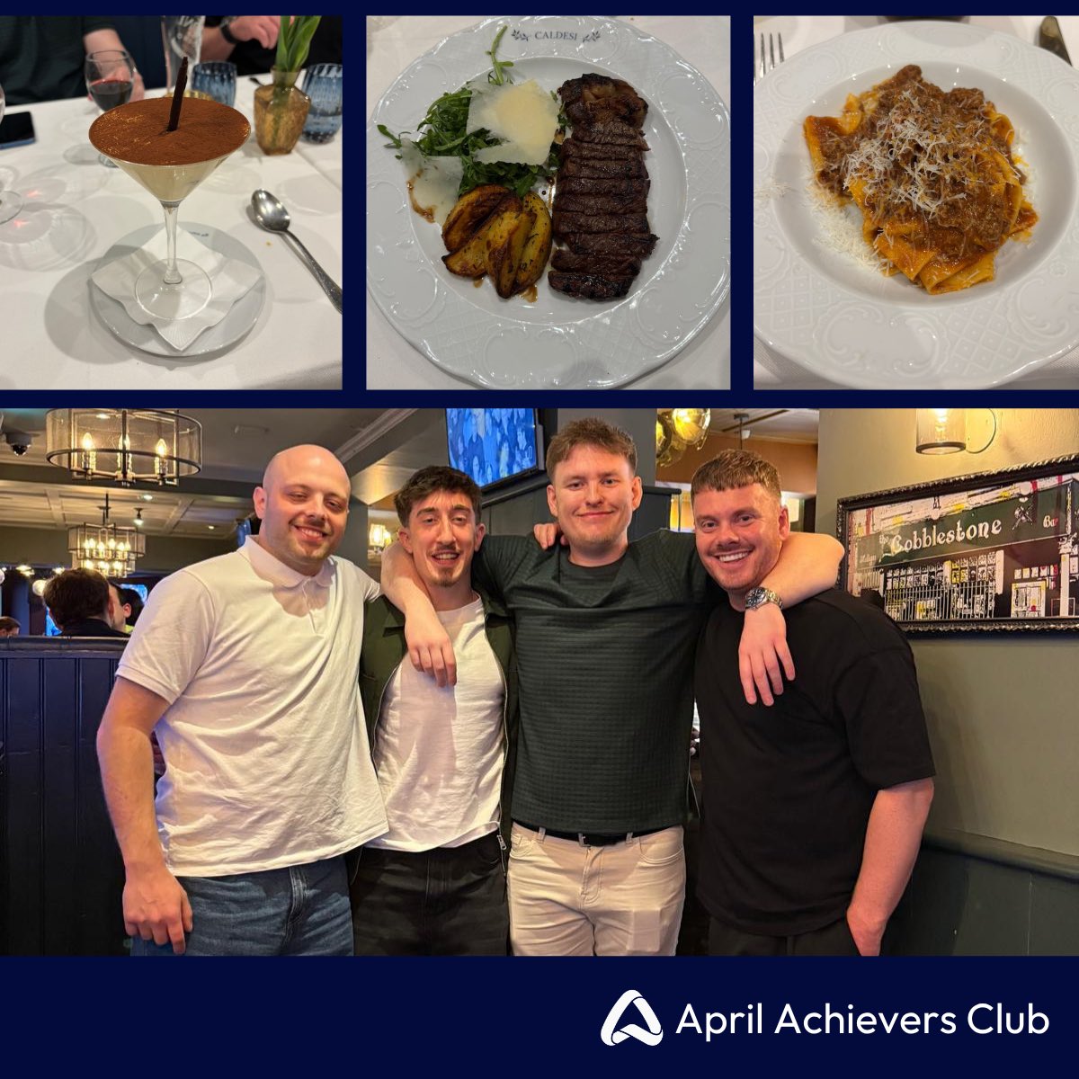 AvantiRec's tweet photo. Congrats to James, Charlie and Kirstin, who all went above and beyond their targets in April. 

This month’s Achievers Club spent the afternoon at the fantastic Caldesi in Bray.
 
Great food, good company and plenty of laughs.
 
Well done team. Well deserved 👏 https://t.co/fUKpC7v1iB