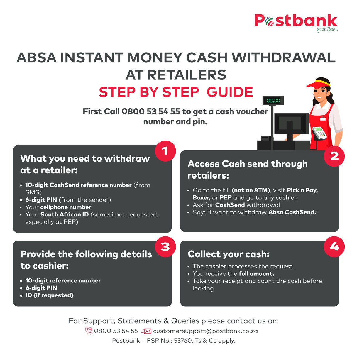 💸 Withdraw your CashSend at any Absa ATM or selected retailers in a few ...