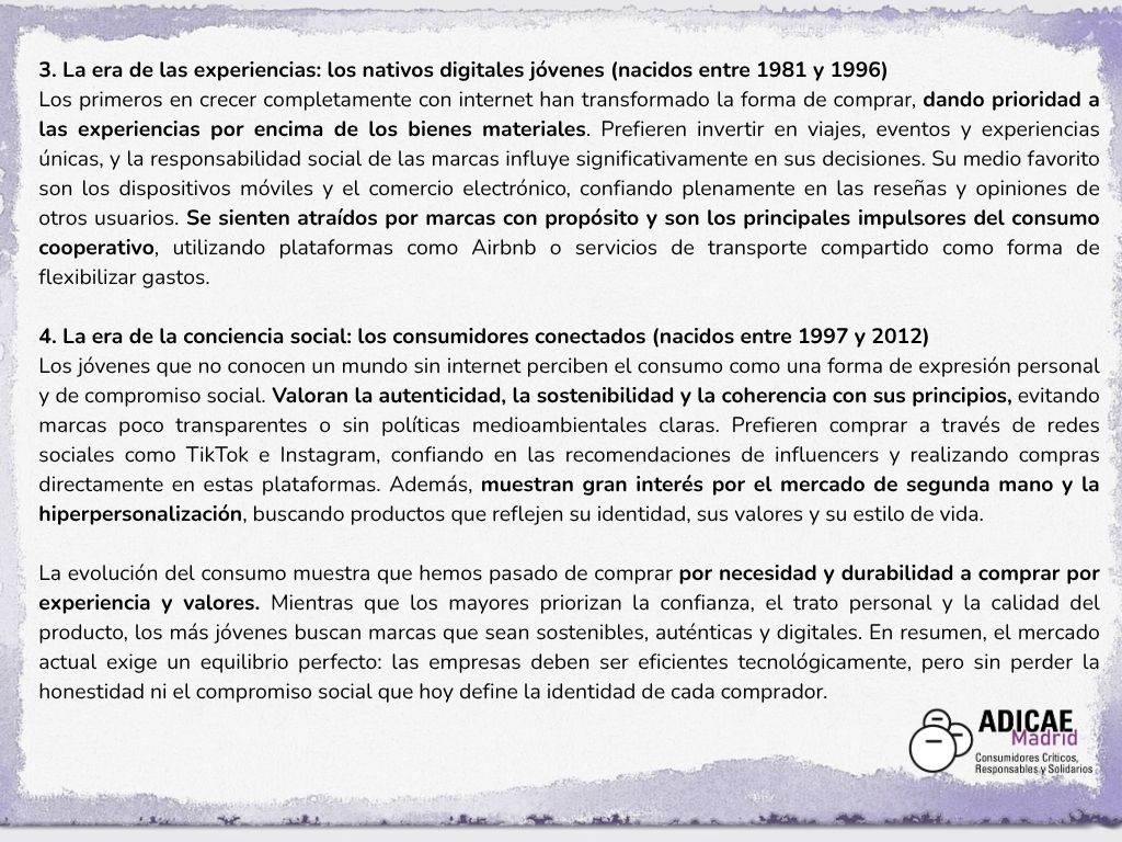 ADICAEMadrid's tweet photo. ¿Compramos igual que nuestros padres o nuestros hijos?
Descubre cómo cada generación tiene una forma distinta de consumir y cómo esos hábitos están transformando el mercado actual.

¡Lee nuestro artículo! https://t.co/3SQJIgBm2a