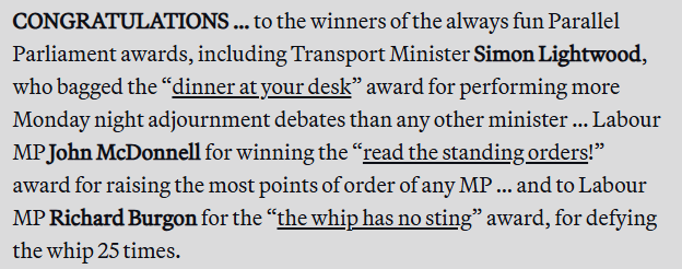 ParallelParl's tweet photo. Thanks to @politico for mentioning our awards last week. 
Here's one of our favourites @RhonddaBryant and other Ministers for the pithiest responses to Written Questions https://t.co/f6U4YFLtvs
