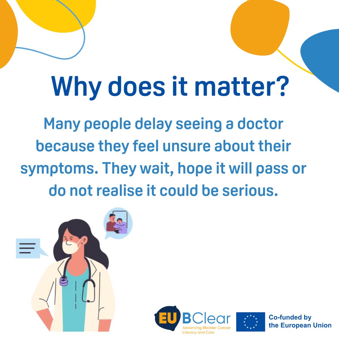 EU_BClear's tweet photo. 📅 May 13 is Bladder Cancer Health Literacy Day

Knowing what is not normal helps people recognise symptoms and act earlier.

Through BCLEAR, we support clearer information and better decisions 🤝

🔎 Learn more: https://t.co/iDlWCmaUTm

#BladderCancerMonth26 #BCLEAR #GetChecked https://t.co/DYKzyD2o33