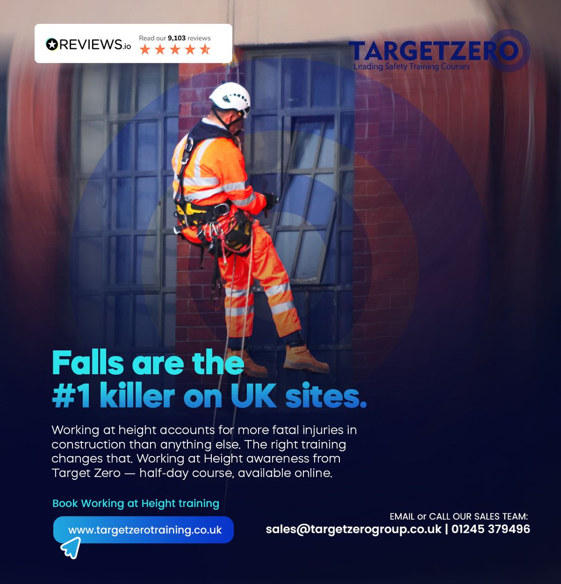 TargetZero_Grp's tweet photo. Our Working at Height awareness training helps teams understand the hazards, reduce risk and work safer on site.

Book your training with Target Zero Training today.

https://t.co/3TWUEGnkp8

Call 01245 379496
Email sales@targetzerogroup.co.uk https://t.co/SQ7odZ5RhY
