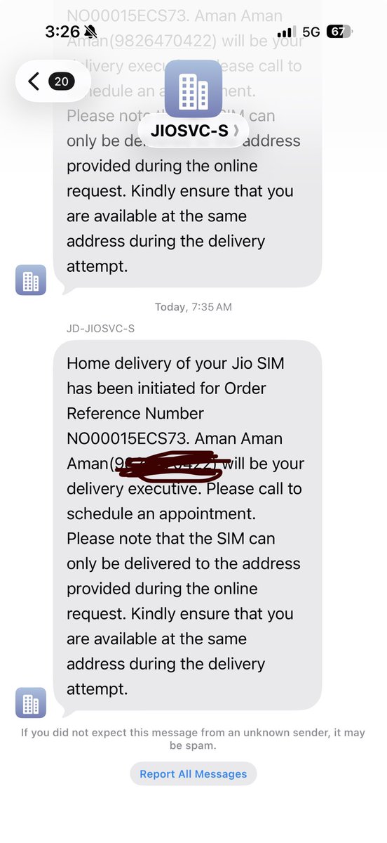 DKRAJPUTAOL's tweet photo. @reliancejio I I ordered a SIM card two days ago but it hasn’t arrived yet. The delivery guy isn’t answering my number. https://t.co/kZ2bUeJA0d
