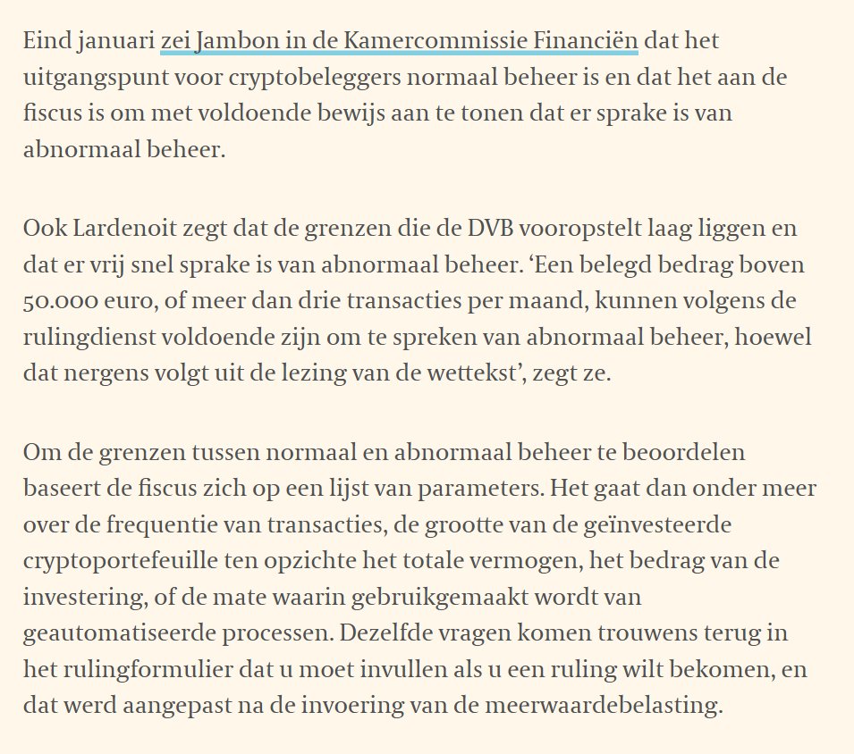 thomas_spaas's tweet photo. Er was nooit een reden om cryptobeleggers strenger te behandelen dan andere beleggers.

Met de invoering van de nieuwe meerwaardebelasting zou alle twijfel daarover definitief van de baan moeten zijn.

En toch zien we geen/amper aanvragen mbt (ab)normaal beheer van aandelen. 🤔 https://t.co/fHYKx5YLUX