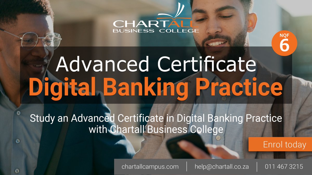chartallbc's tweet photo. Lead in a digital-first banking world.

Build in-demand skills with Chartall’s CHE-accredited Advanced Certificate in Digital Banking Practice NQF 6. Learn to implement digital strategies, and more.

Starts 18 May

🔗 https://t.co/vyeaNde4QQ

#advancedbanking #digitalleadership https://t.co/JsowDa61Gn