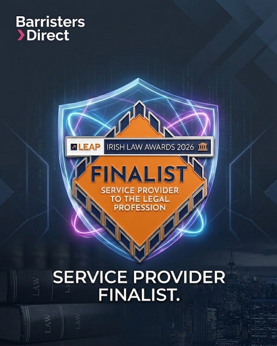 BarristersD's tweet photo. Exciting news! Barristers Direct has been officially shortlisted as a 🏆 finalist at the upcoming LEAP @IrishLawAwards 2026.

Since our launch, our mission has been to ⚡ streamline how businesses and individuals access specialist legal expertise. We ensure you have the right expert in the room, exactly when you need them.

Being recognised alongside such high-calibre peers is a strong 🎓 validation of the Barristers Direct model and our impact on the changing Irish legal landscape.

A sincere thank you to the judging panel, and congratulations to all our fellow finalists.

View the full 2026 shortlist here ✨ https://t.co/d9kaFuj9wD.

#IrishLawAwards #IrishLaw #LegalInnovation #LegalOps #Barrister #TheBarOfIreland #LeapLawAwards26