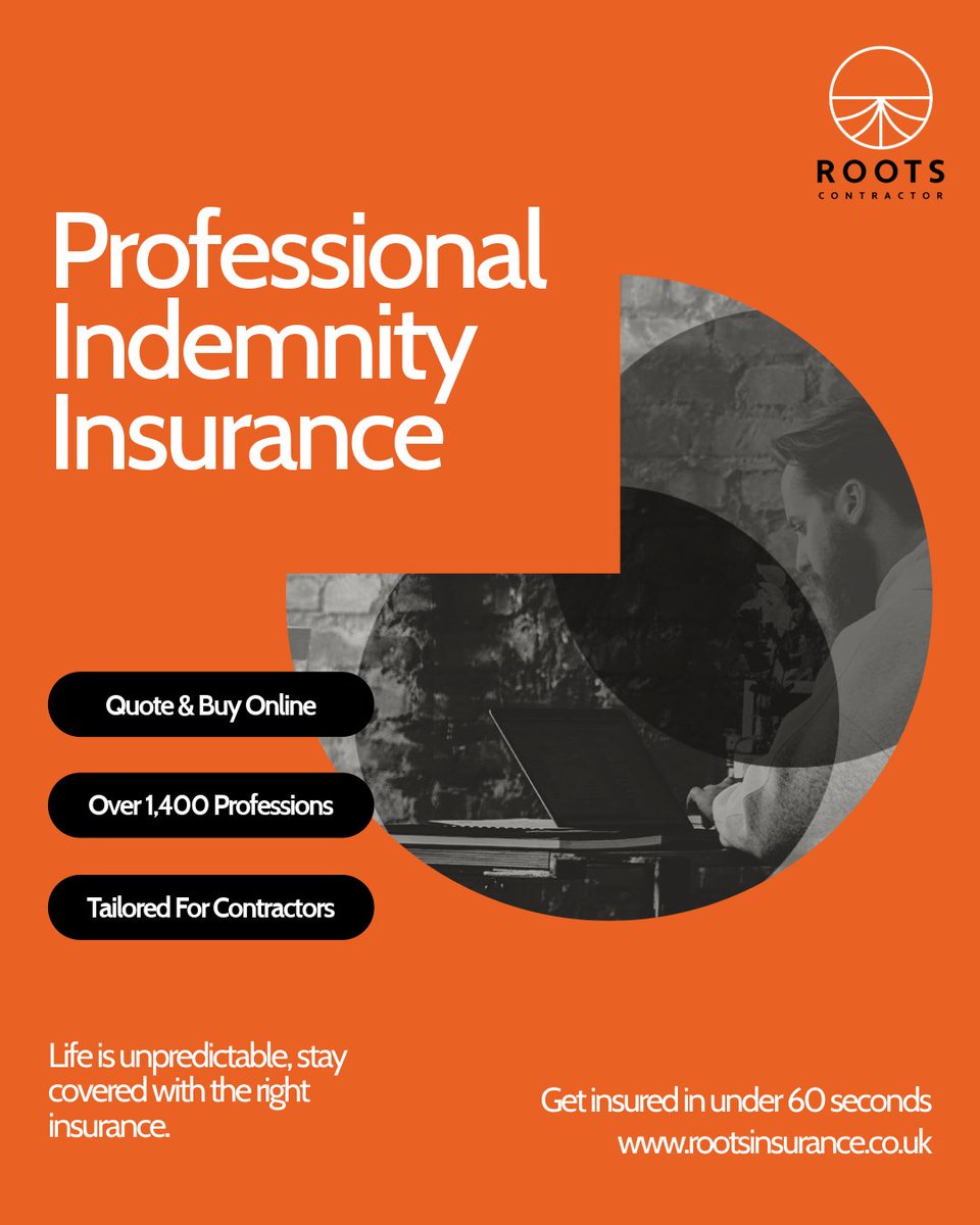 RootsContractor's tweet photo. We understand the risks of being a contractor. That's why our Professional Indemnity policies protect your business against claims alleging negligence, errors, or omissions in providing your services.

Quote &amp; buy online &amp; get instant documentation https://t.co/jHOEDXPEfC