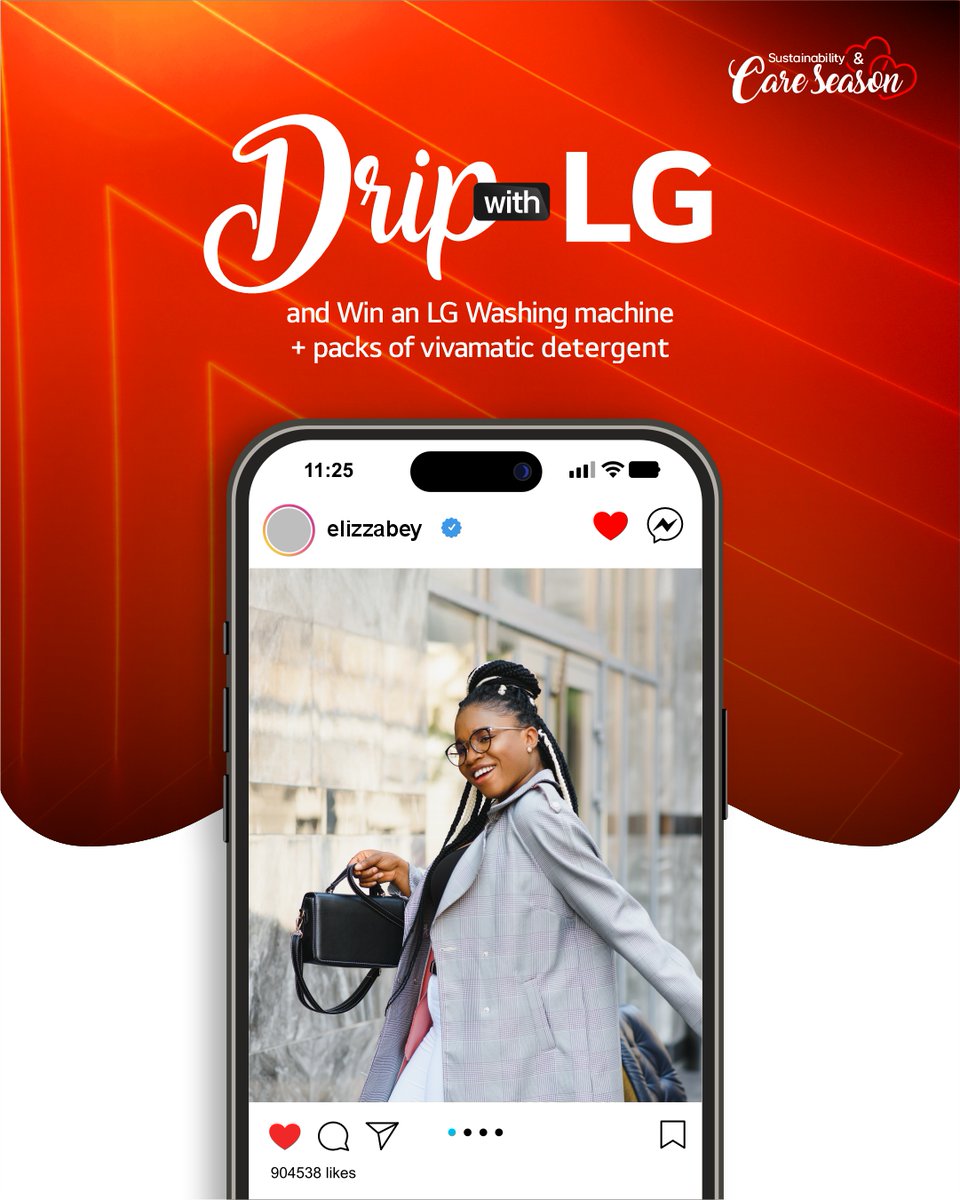 LGAfrica1's tweet photo. #dripwithLG is still ongoing
To participate:
Post a fashionable picture of yourself
Tag and follow @lg_nigeria
Use the hashtag #DripwithLG
Winner gets a washing machine!
#dripwithLG #LifesGood #CareSeason #LGNigeria #LGWashingMachine https://t.co/jjolafaDI9