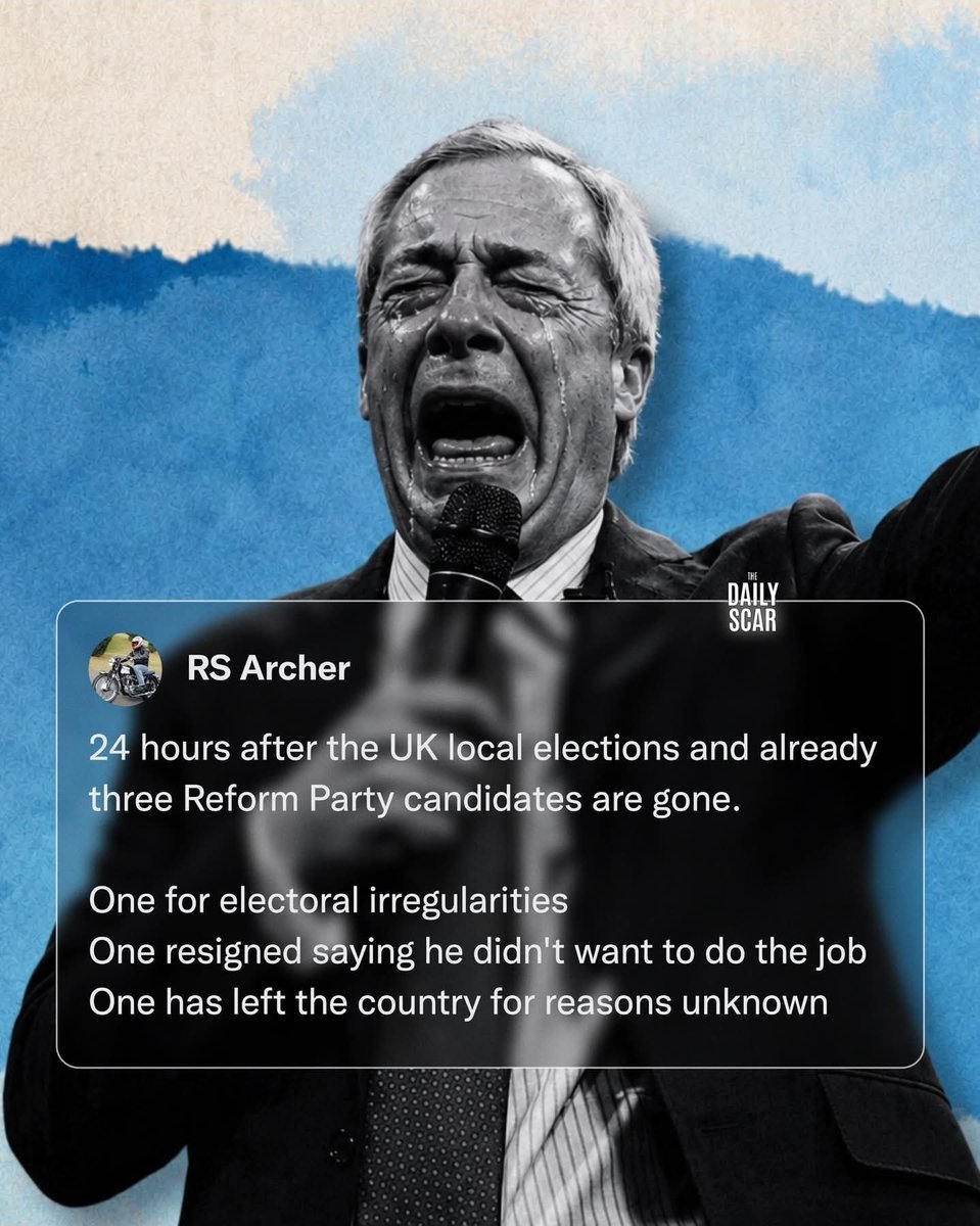 NikAntonas's tweet photo. Lest anyone fucking forget, @Nigel_Farage has achieved nothing. These @reformparty_uk pricks deserve our contempt. The UK media is self-serving but depends on the amoral stupidity of moribund right-wing nationalist voters who always turn up.

@Keir_Starmer stays.
#FarageIsACunt https://t.co/wmFZvWzOgw
