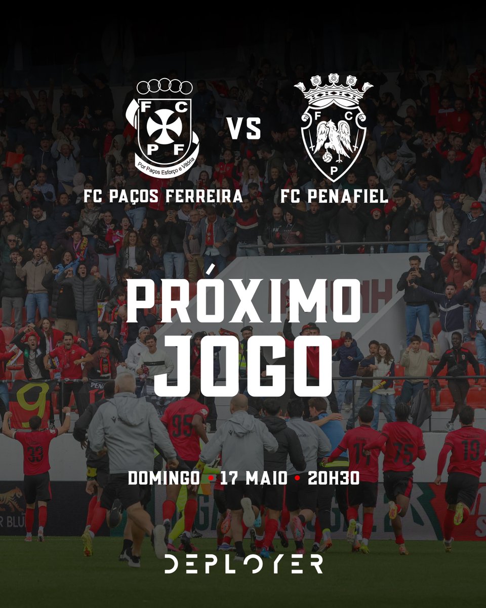 fcpenafiel's tweet photo. 🔜 PRÓXIMO JOGO
🆚 FC Paços de Ferreira
🗓 Domingo, 17 de maio
⌚ 20H30
📍Estádio Capital do Móvel
📺 SportTV
📻 Rádio Clube de Penafiel

𝐂𝐨𝐧𝐭𝐚𝐦𝐨𝐬 𝐜𝐨𝐧𝐭𝐢𝐠𝐨.𝐕𝐞𝐦 𝐚𝐩𝐨𝐢𝐚𝐫-𝐧𝐨𝐬. 🤝

#CaminhamosJuntos https://t.co/xa1RlMUwj1