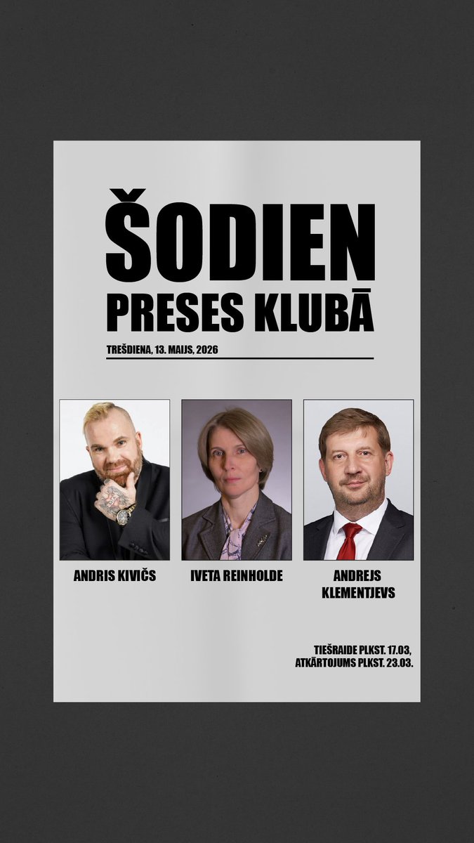tv24_lv's tweet photo. 📌 Šovakar plkst. 17:03 tiešraidē @presesklubs !
👤 Studijā:
▪️Iveta Reinholde Latvijas Universitātes (@universitatelv ) Ekonomikas un sociālo zinātņu fakultātes (@LU_ESZF ) zinātņu prodekāne, profesore
▪️Andris Kivičs Grupas "Z-Scars" vokālists, mūziķis, dzejnieks, mūzikas un tekstu autors, bijis basketbolists
▪️Andrejs Klementjevs Rīgas domes deputāts, frakcijas "Latvija pirmajā vietā" vadītāja vietnieks
👉🏻 Skaties tiešraidi un iesaisties diskusijā!