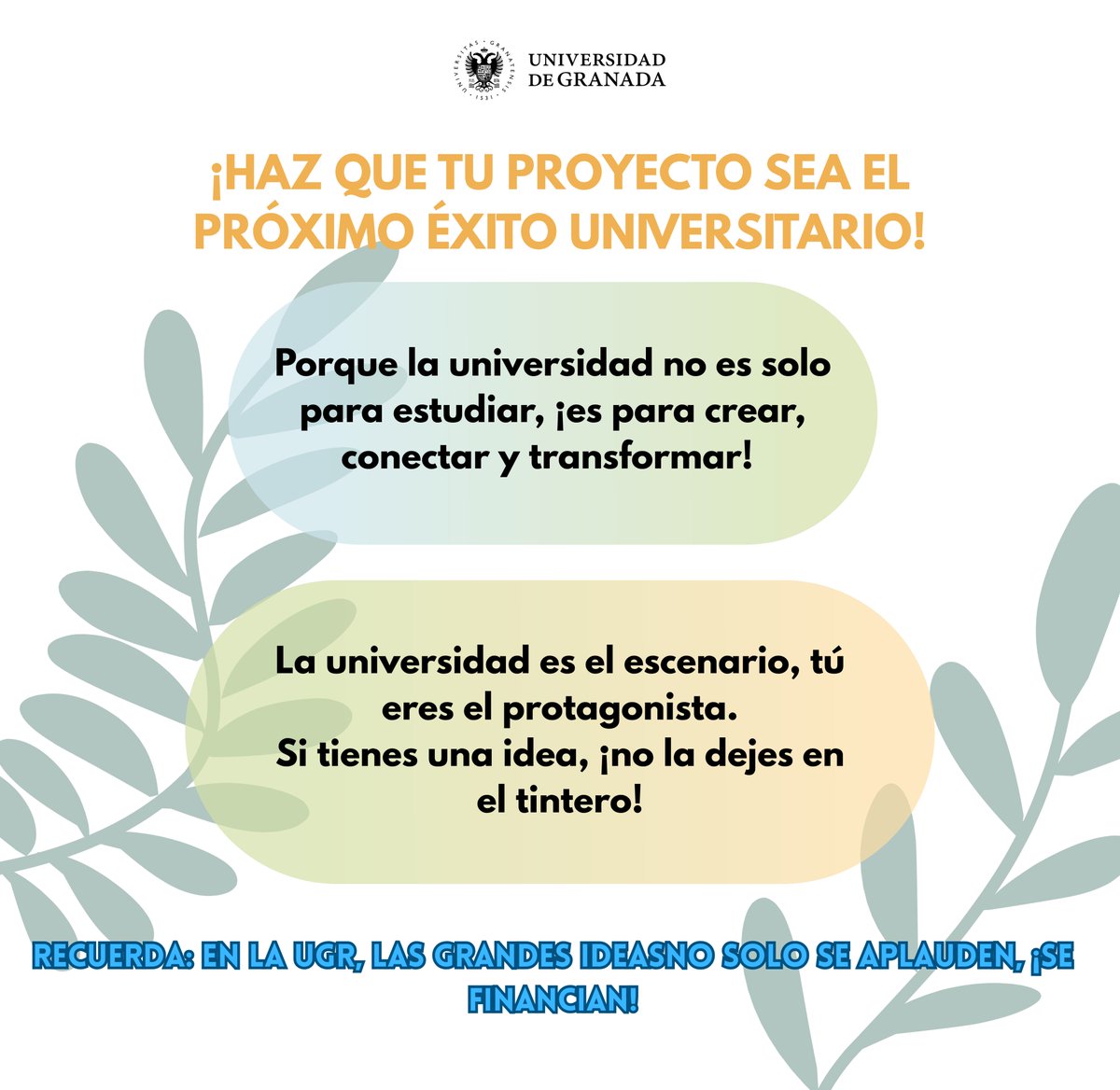 VeUGR's tweet photo. 💶⭐️Comienza el Programa de Financiación de Proyectos Estudiantiles, donde las ideas de los estudiantes no solo brillan, ¡sino que reciben financiación!
#ugr #programadefinanciacióndeproyectosestudiantiles #veugr #vicerrectoradodeestudiantesyvidauniversitaria #vidauniversitaria https://t.co/UxPJs0g48D