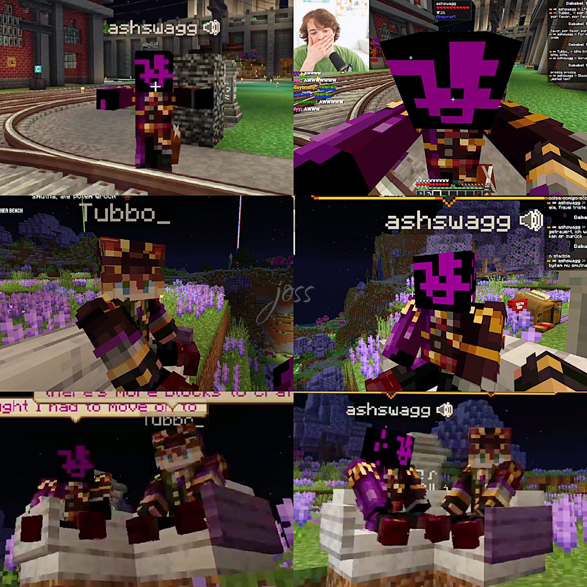 purpleashwron's tweet photo. Ash greeted Tubbo with a hug and told him how much he missed him, catching him up &amp; inviting him for first time to his secret place, the Pondering Palace🥹 I think even Tubbo was surprised that Ash was so warm 😭 They're so cute tgt 💜💚

#QSMP2 #Ashswag 
#Tubbo #ServantDuo https://t.co/RByXv1NENC