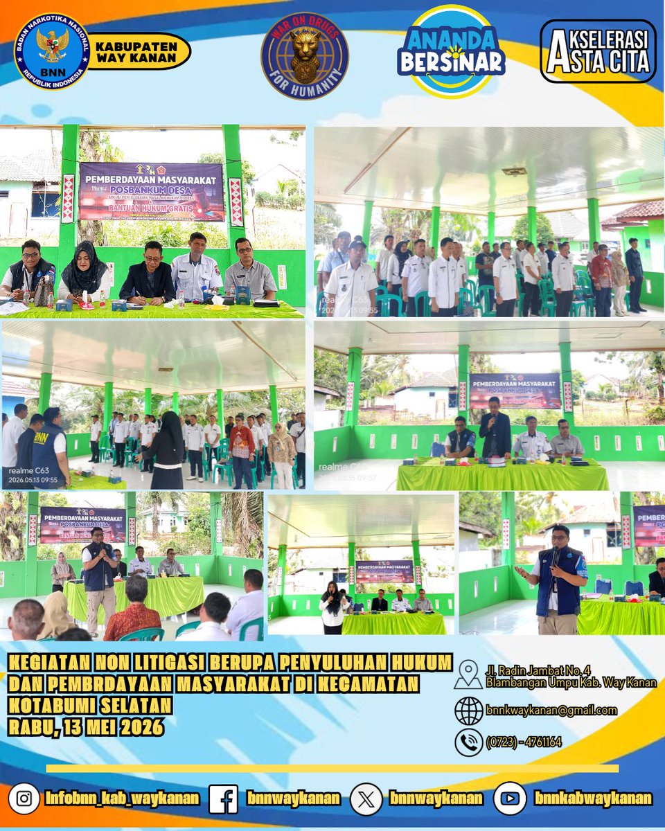BnnWaykanan's tweet photo. KEGIATAN NON LITIGASI BERUPA PENYULUHAN HUKUM DAN PEMBRDAYAAN MASYARAKAT DI KECAMATAN KOTABUMI SELATAN.

#WarOnDrugsForHumanity
#BNNKabupatenWaykanan 
#Lampungbersinar
#Indonesiabersinar https://t.co/quYrdaanek