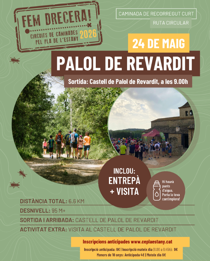 ajPalol's tweet photo. El diumenge 24 de maig, el Fem Drecera" torna al nostre municipi amb una ruta curta, circular, de 6,6 km.

📍 Sortida a les 9.00 h des del Castell de Palol de Revardit
🚶‍♂️ Inclou entrepà + visita al castell

💻 Les inscripcions anticipades es poden fer a https://t.co/OWUw2ZpeoJ https://t.co/2VRLMys5nv