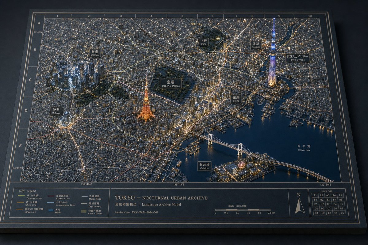 Tiange022's tweet photo. GPT-Image-2 just changed the game for visual creators. 🗺️

Generated these insane "Landscape Archive Model" series — NYC, London, Paris, Tokyo at night — each one looks like a physical museum diorama pulled straight from an architectural archive.

What blew me away:

→ Prompt-follows with surgical precision — every landmark, every annotation system, every material texture lands exactly where you asked → Handles ultra-complex multi-layer scenes (3D model + flat map + legend system + lighting) without falling apart → Consistent series output — same visual language across 4 cities, zero manual tweaking → Physical texture realism — paper grain, cast shadows, matte model surfaces feel touchable → Night palette control is chef's kiss — warm amber vs cool blue vs navy water, all restrained and intentional

This isn't just "generate a pretty picture." It's structured creative direction executed at production quality.

The era of one-shot, series-ready editorial visuals is here.

#GPTImage2 #AIArt #PromptEngineering #UrbanDesign #LandscapeArchive