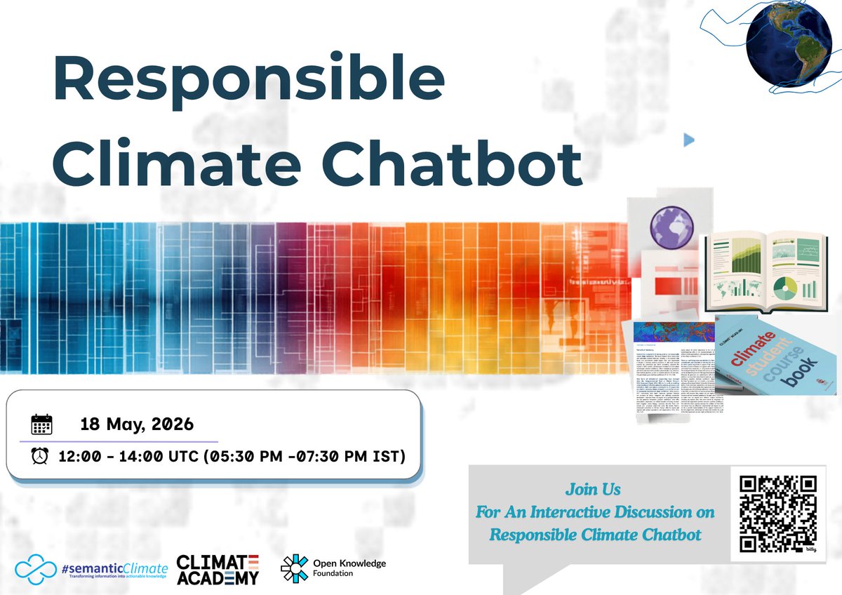 semanticClimate's tweet photo. Join the interactive discussion on responsible climate AI and climate chatbots
Explore how semantic climate knowledge and open technologies can support trustworthy climate communication.
Organized by @OKFN  @semanticClimate  &amp; @climateacbxl 
Read more: https://t.co/pK3ntSvRPf https://t.co/JSts8n4gCe