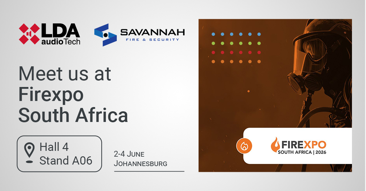 LDAAudioTech's tweet photo. South Africa is one of Africa's fastest-growing fire safety markets. 

From 2-4 June, find LDA at @FirexpoSA stand 4-A06 with our partner Savannah Fire and Security.

https://t.co/3JDMmlSmfC

#LDA #LDAAudioTech #Firexpo2026 #SavannahFireSecurity #FireSafety #VoiceEvacuation #EN54 https://t.co/BbFgqNQMbD