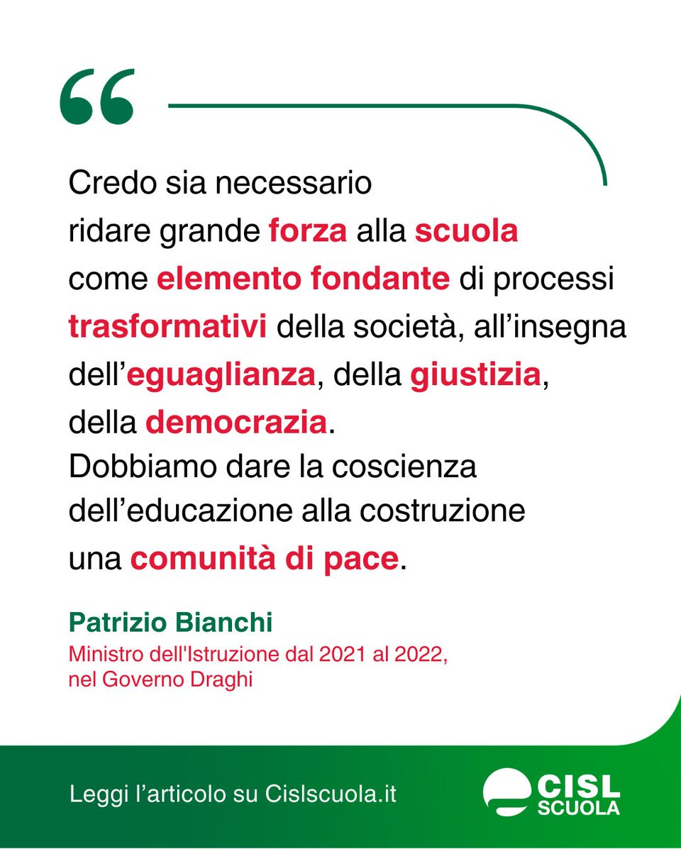 cislscuola's tweet photo. #PatrizioBianchi, Ministro dell'#Istruzione durante il #GovernoDraghi, nell'#intervista rilasciata nel 2025 alla #CISLScuola, riproposta nel numero di maggio dell'#Agenda mensile, ricorda l'impegno profuso durante il suo mandato per riportare a scuola #studentesse e #studenti, costretti alla #DAD dalla #pandemia.
E poi la #riforma degli Istituti Tecnici Superiori e delle #scuoleprofessionali, sempre nel nome di una scuola utile al "vivere assieme. Perché #educare non vuole dire istruire né formare, ma andare oltre".
Clicca il link e guarda l'intervista per intero 👉 https://t.co/0l1edqZtos
#ITS