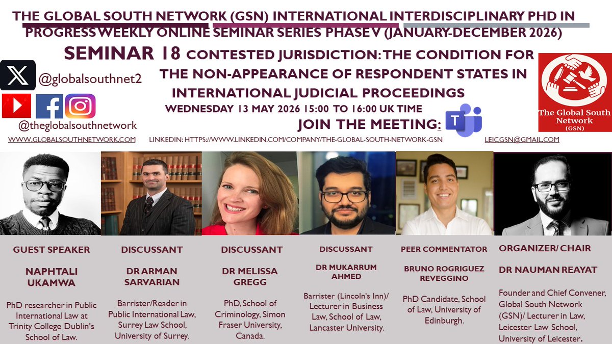 GLOBALSOUTHNET2's tweet photo. HAPPENING TODAY

#UniversityofLeicester #Leicester #Internationallaw #GlobalSouth #law #lawschool #PhD #PhDinprogress https://t.co/epG7eltcOz