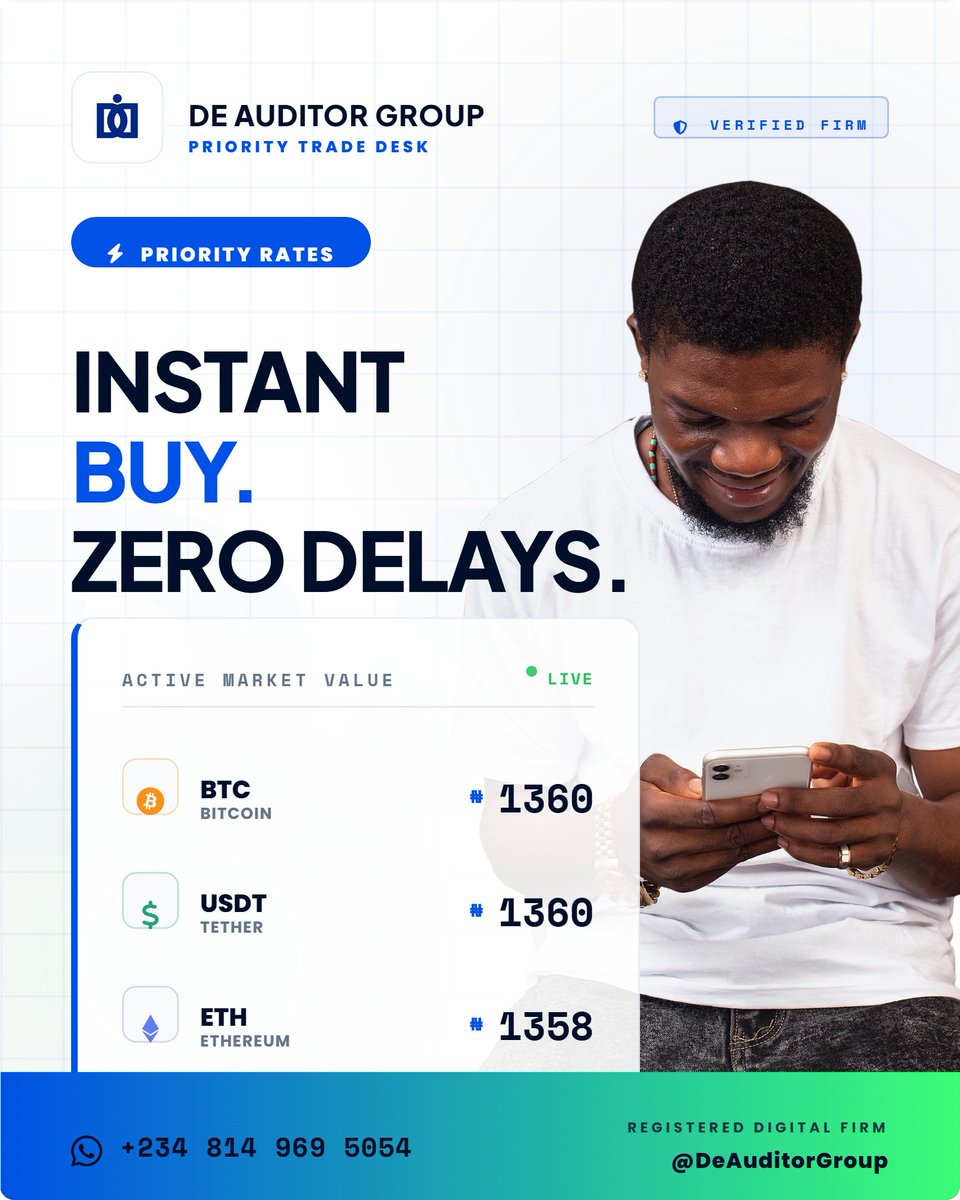 deauditorgroup's tweet photo. Bring Crypto ➔ Get Naira.
Bring Naira ➔ Get Crypto. 🔄

Our rates are competitive—and your bank account will smile. 😊

📞 Trade Now: +234 814 969 5054
🌐 Official Handle: @DeAuditorGroup
👔 CEO: @DeAuditorChris

#CryptoNigeria #DeAuditorGroup #Bitcoin #USDT #MarchGains https://t.co/5pSpPQuzMz