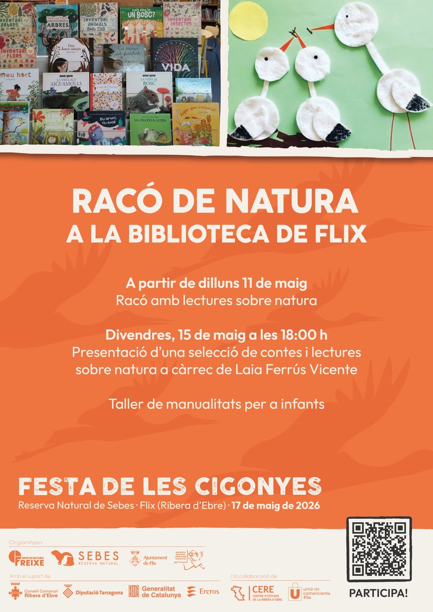 BibliotecaFlix's tweet photo. @BibliotecaFlix se suma a la Festa de les Cigonyes amb la presentació d’una selecció de contes i lectures a càrrec de Laia Ferrús, aquest divendres a les 18 hores. Els infants podran gaudir d’un taller de manualitats ple de creativitat i diversió!!
@reservanatsebes
@gnfreixe https://t.co/7Omadsgmet