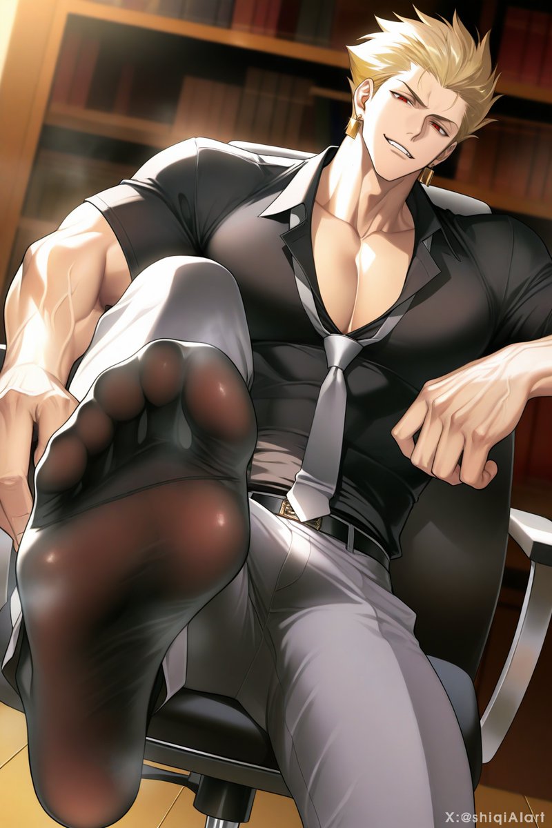 shiqiAIart's tweet photo. 金闪闪这个图包数量比较多，不过价格是一样的 #gilgamesh #bara #yaoi #aiart #footfetish #fate https://t.co/aIIx12OZ6Q