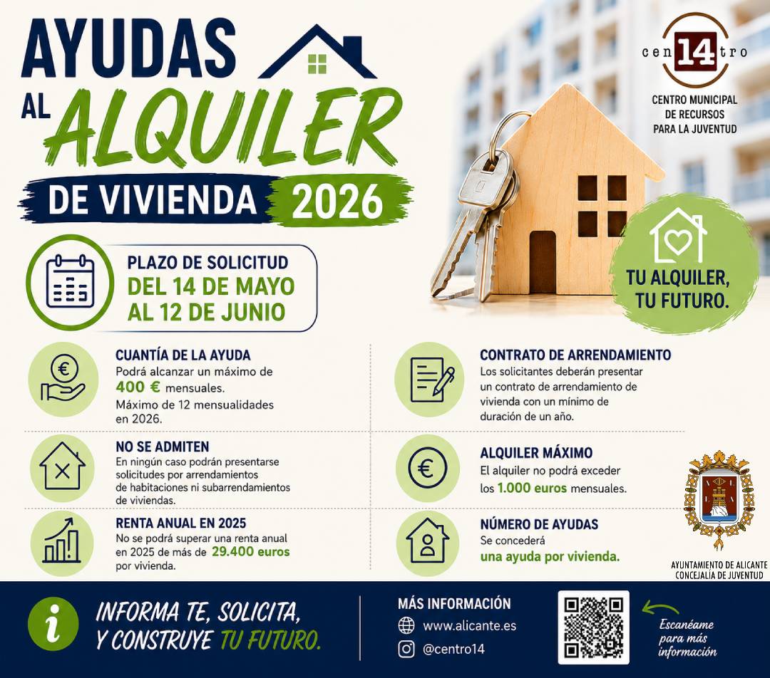 Centro14's tweet photo. 📣El plazo para presentación de solicitudes será del 14 de mayo al 12 de junio de 2026 a través de la sede electrónica municipal mediante el trámite específico habilitado dentro del catálogo de servicios de ‘Juventud’.  
 ℹ  https://t.co/jQ1lU3gfAi https://t.co/qvO20Fub2W