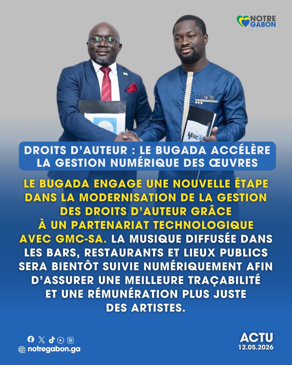 GabonNotre37988's tweet photo. Le BUGADA engage la modernisation numérique de la gestion des droits d’auteur au Gabon.
Objectif : mieux tracer l’utilisation des œuvres musicales et garantir une rémunération plus équitable aux artistes et créateurs gabonais.
#Gabon #BUGADA #Culture #Musique #DroitsDAuteur https://t.co/x5HwwaPxYL