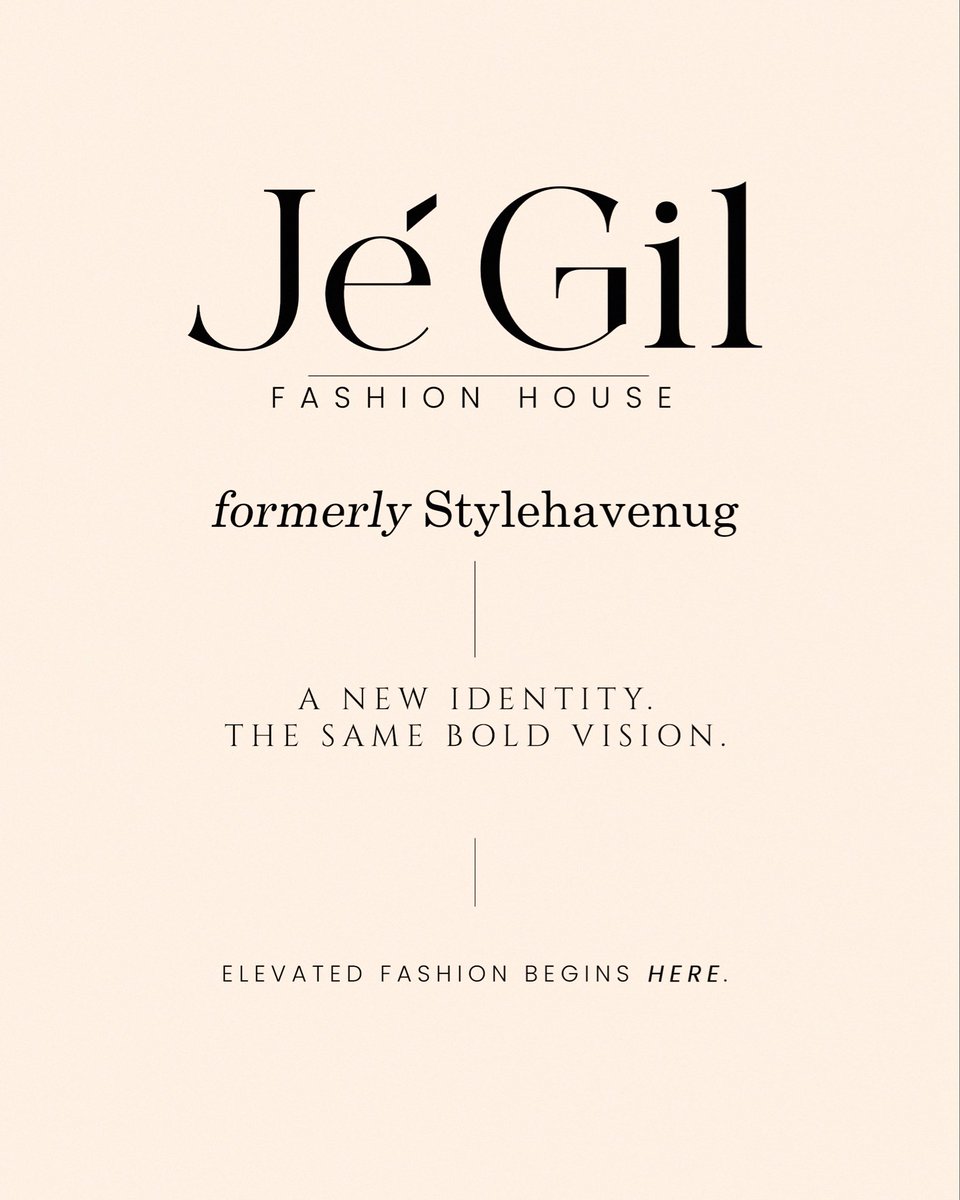 maisonjegil's tweet photo. Stylehavenug evolved.
JéGil Fashion House emerges.
A refined identity built on the same bold vision, ambition, and creativity that started it all. This is more than a rebrand — it’s the beginning of a new era in elevated fashion.
Welcome to JéGil Fashion House. https://t.co/m68NoUeg5c