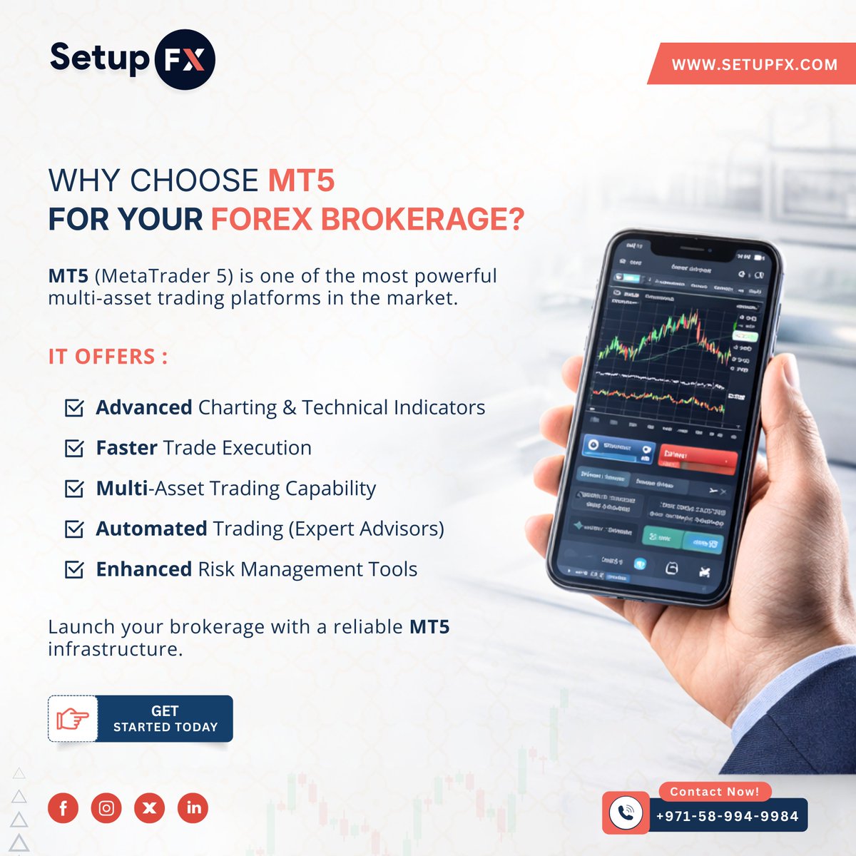 FxSetup's tweet photo. Why Choose MT5 for Your Forex Brokerage?

MT5 (MetaTrader 5) is one of the most powerful multi-asset trading platforms in the market.

Launch your brokerage with a reliable MT5 infrastructure.

Get started today. https://t.co/CFcutT3Zjd