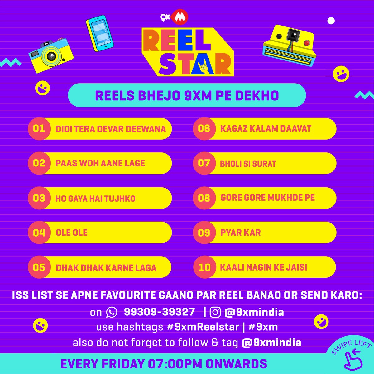 9xmHaqSe's tweet photo. Yeh hai aapke iss hafte ke favorite 90's ke gaane, bhejo humein apne reels, aur paao mauka humare channel @9xmindia pe feature hone ka ❤️📺
.
Bhejiye apne reels 9930939327 is number pe and Use kijiye humara hashtag #9xmReelstar #9xm also don’t forget to tag and follow us❤
.
So Hurry & Become Popular 🤩
.
Dekhte rahiye #9XMREELSTAR Every Friday 7pm onwards!
.
.
.
.
.
.
.
#9xm #reelstar #reels #insta #songoftheweek #music #trending #trendingsong #audio #video #bollywood #bollywoodsong #hindi #lofi #favourite #reelitfeelit #viralvideo #explore