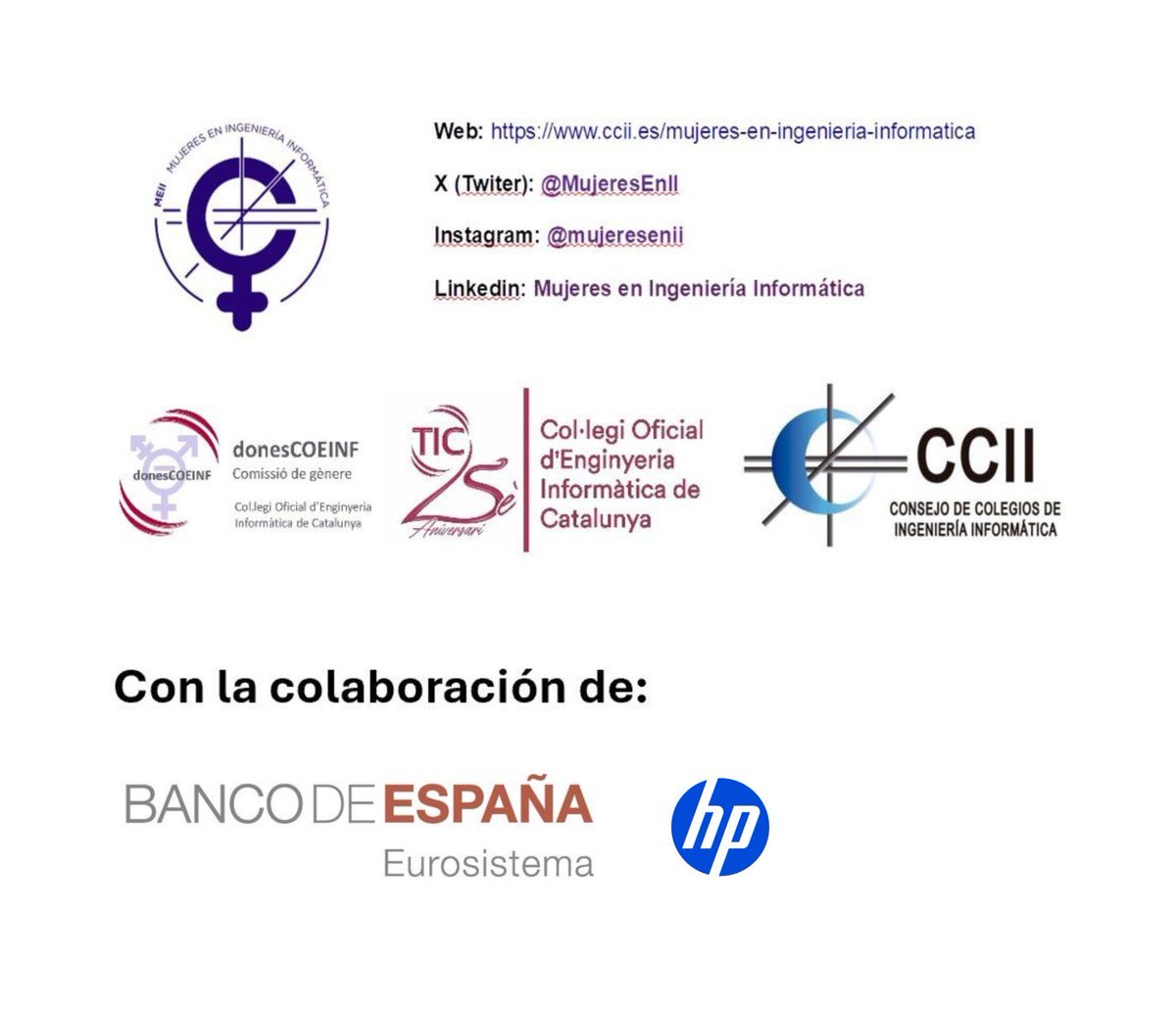 DCoeinf's tweet photo. 💻 @HP col·labora en la
III Jornada Nacional de Mujeres en Ingeniería Informática:

📅 15 de maig
📍 Auditori Banc d’Espanya, Barcelona

Gràcies per sumar-vos🤝

🔗 Inscripcions: https://t.co/ir5ZoBlDKR

@MujeresEnII @COEINF @cciinfor https://t.co/M90AP1jfes