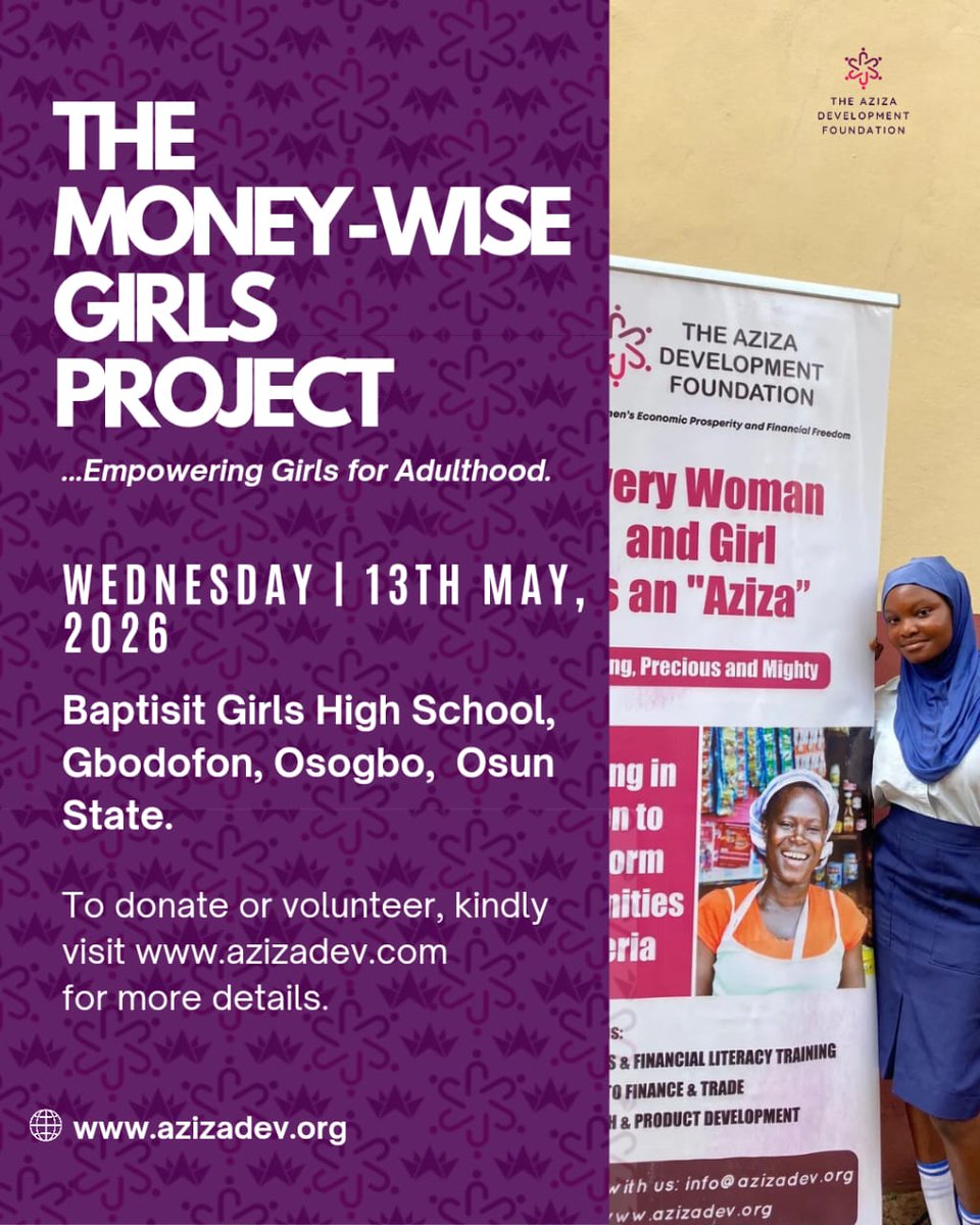 TheAzizaDev's tweet photo. 276 girls reached today at Baptist Girls High School, Gbdofon, Osogbo, Osun State through the Money-Wise Girls Project 💜

They learned:
• Basics of financial literacy
• 5 financial literacy skills
• Importance of smart money decisions
 #FinancialLiteracy #GirlsEducation https://t.co/AXRszaiLqg
