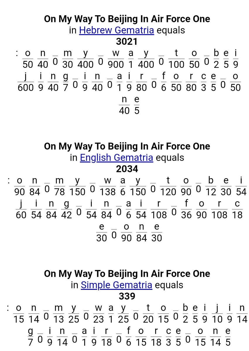 XFamily369's tweet photo. "On my way to Beijing in Air Force One" gematria calculator 

XRP is the upgrade version of BTC

👀💥 https://t.co/gCBScu761k