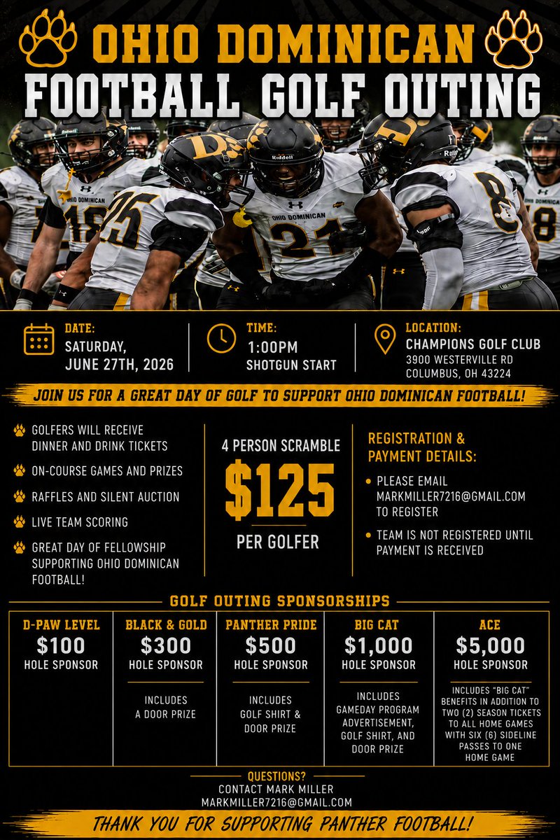 _Mark_Miller's tweet photo. Calling all alumni, family, and friends: @OhioDominicanFB Golf Outing is June 27th! 

Registration Page: https://t.co/9BRbiQosX7

Donation/Sponsorship Page:

https://t.co/u74QQs0J6M https://t.co/vMXXD6l0ro