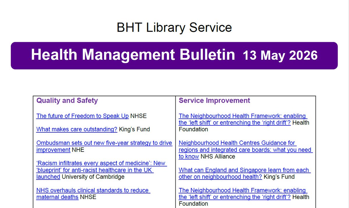 bucksnhslibrary's tweet photo. ✨Take a browse through our latest current awareness bulletins!
Contain a selection of articles &amp; reports from reputable sources!!
Sign up for regular updates here:
https://t.co/VejiR7rIjZ
#BHTLibrary #management #currentawareness https://t.co/A6N2lfVI7h