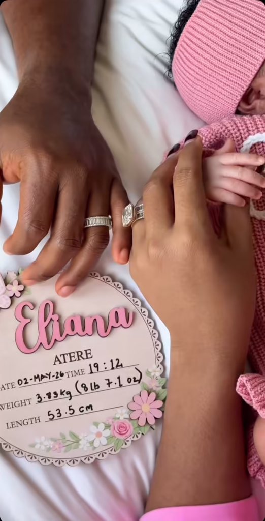 Evaebonyy's tweet photo. Congratulations to Veekee James and Femi Atere 💃🏾💃🏾 
They have welcomed their bouncing baby girl!!!
02-May-26
Eliana Adeife Atere 
Super happy for them https://t.co/jXLp24EC47