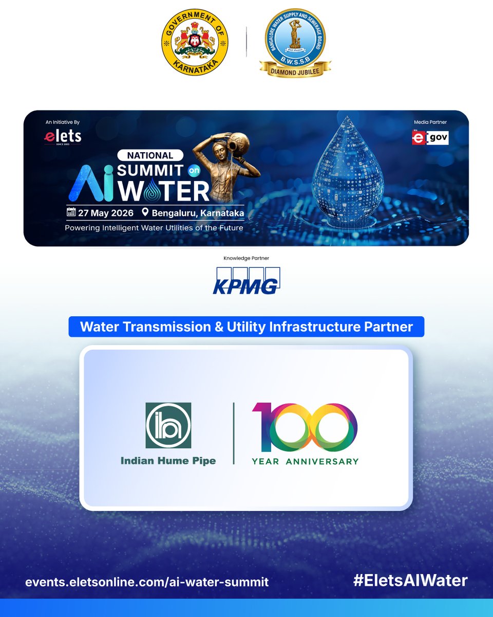 egovonline's tweet photo. We are proud to welcome The Indian Hume Pipe Co. Ltd. as the National AI Summit on Water, organised by @chairmanbwssb in collaboration with @eletsonline and @KPMGIndia as the Knowledge Partner.

Know more: https://t.co/spFgV3Llo4 

#EletsAIWater #Elets #eGov #AI #Water #BWSSB https://t.co/iS20re6sHr