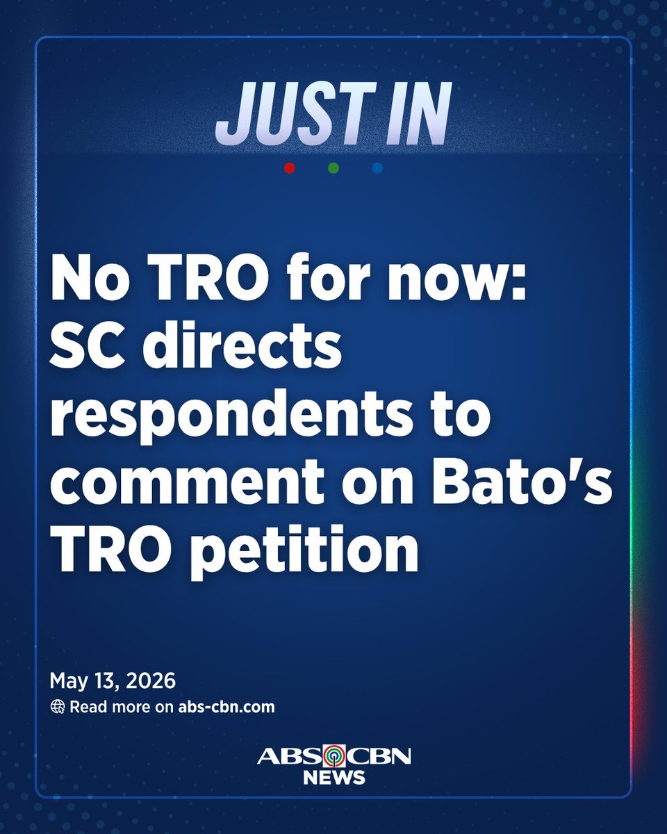 ABSCBNNews's tweet photo. NO TRO FOR NOW

The Supreme Court directs respondent government officials to comment on the petition of Senator Ronald dela Rosa, including his prayer for a temporary restraining order, within 72 hours from receipt. 

SC: The SC held that this is without prejudice to the Court taking any interim or urgent measures as prayed for by Senator Dela Rosa, should it become necessary. | via @adrianayalin 

Full story: https://t.co/DJoEvmOXBa