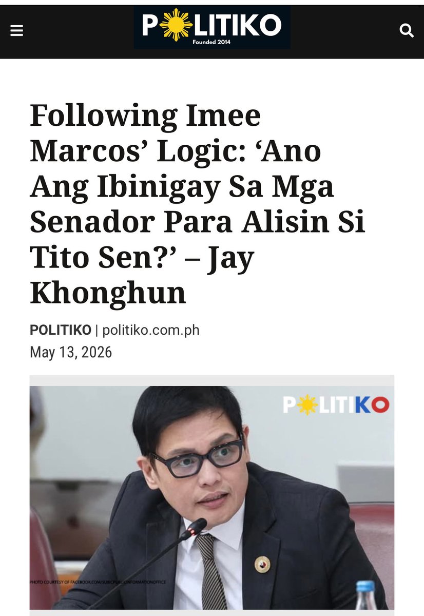 imtheatan's tweet photo. Rep. Jay Khonghun just dragged the hypocrisy into the light. 

Sen. Imee Marcos loves throwing "P20M payout" shade at the House, but quiet as a mouse about the Senate coup. 

If voting for impeachment is "pera-pera," then what was the price tag for ousting Sen. Sotto? 

The DDS playbook is so gasgas: call the House an "auction house” but treat the Senate "safe house" like a holy sanctuary. 

You can’t weaponize baseless intrigues to save your idol VP while demanding "sobriety" for your own realignments. 

Selective ethics yarn? 🙄